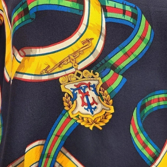 Vintage 100% Silk Equestrian Derby Novelty Print Top Scarf Set Navy Blue 8 - Picture 10 of 14